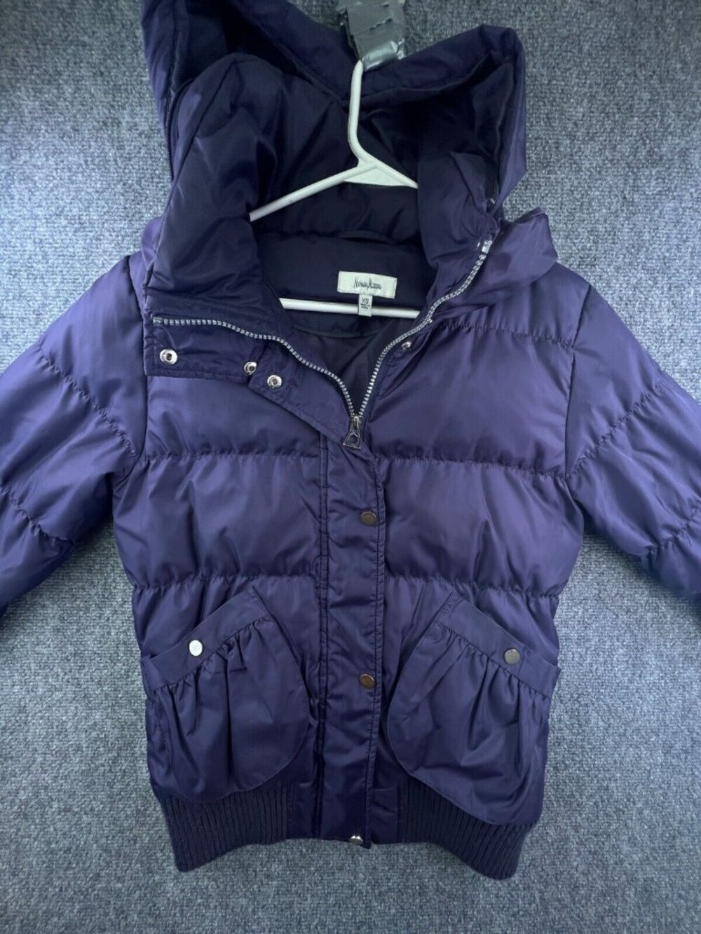 Neiman Marcus Womens Down Fill Coat Jacket Size XS Full Zip Purple Puffer